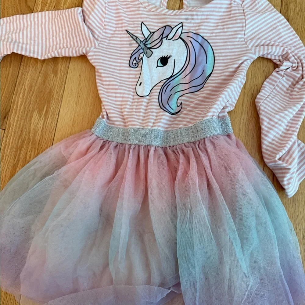 🦄Unicorn Striped Pink and Multicolor Tulle Dress